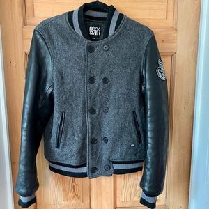 Rock Smith Men’s Leather & Wool Y2K Varsity Letterman Jacket